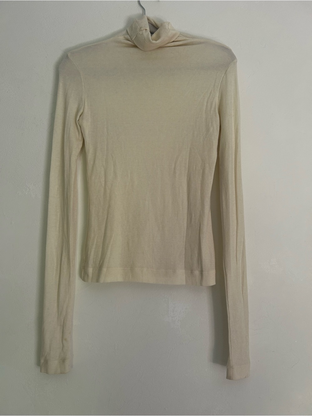 Women's Cream Wool Tencel Blend Turtleneck Long-Sleeve Top
